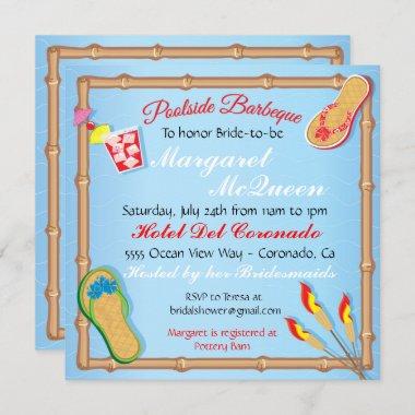 Beachy Poolside BBQ Bridal Shower Invitations