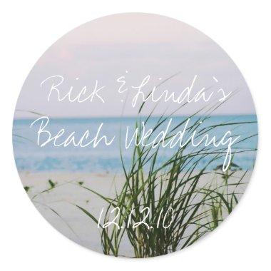Beachy Wedding Classic Round Sticker