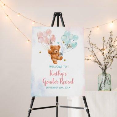 Bear Gender Reveal Pink and Blue Welcome Sign