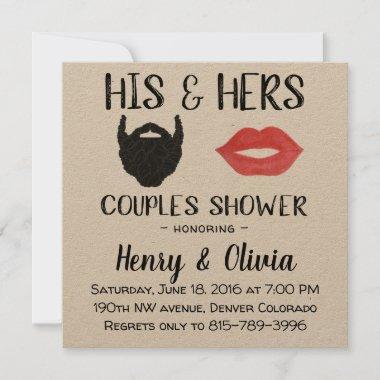 Beard and Lips Couples Wedding Shower Invitations