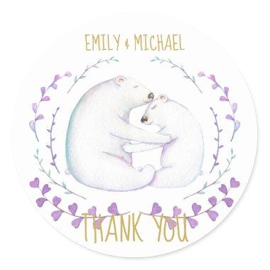 Beary Christmas Watercolor Thank You Favor Couples Classic Round Sticker