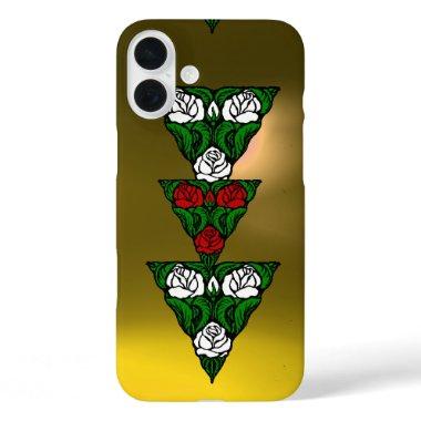 BEAUTIFUL ART NOUVEAU WHITE RED ROSES TRIANGLE iPhone 16 PLUS CASE