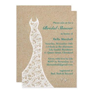 Beautiful Beach Bridal Shower Invitations Turquoise