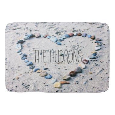 Beautiful Beach Heart Shape Stones Custom Bathroom Mat