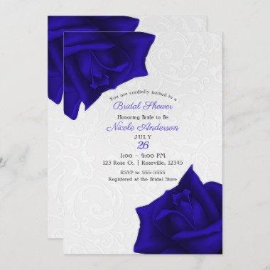 Beautiful Black Texture Blue Roses Bridal Shower Invitations