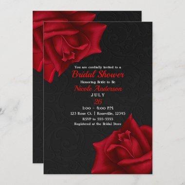 Beautiful Black Texture Red Roses Bridal Shower Invitations