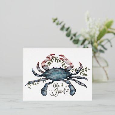 Beautiful Blue Crab Art Design Foil Holiday PostInvitations