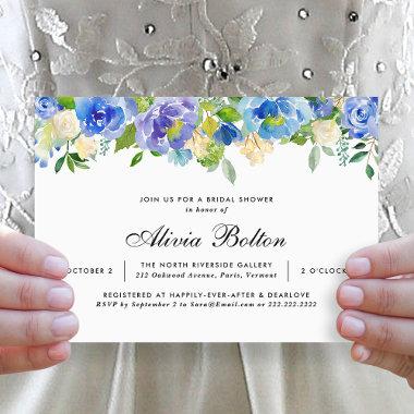 Beautiful Blue Floral Watercolor Bridal Shower Invitations