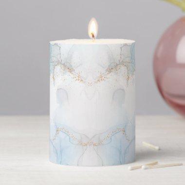 Beautiful Blue Grey Gold Marble Elegant Agate Art Pillar Candle