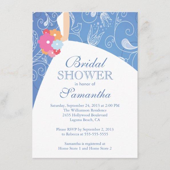 Beautiful Blue Modern Bride Bridal Shower Invitations