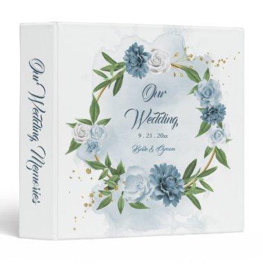 beautiful blue shades floral wreath photo album 3 ring binder