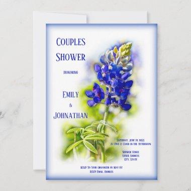 Beautiful Bluebonnet Floral, Modern Couples Shower Invitations