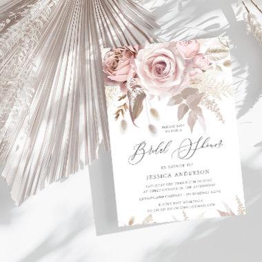 Beautiful Blush Dusty Rose & Ivory Bridal Shower Invitations