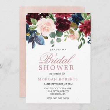 Beautiful Blush Pink Flowers Elegant Bridal Shower Invitations