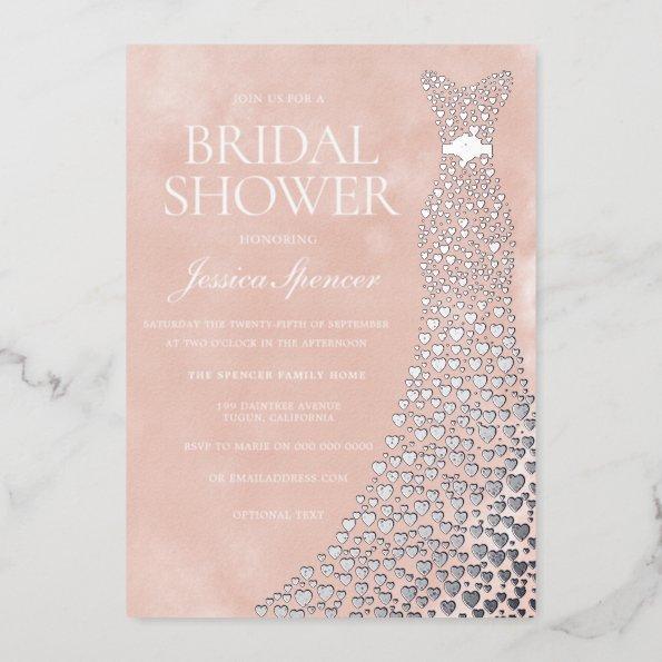 Beautiful Blush Silver Heart Dress Bridal Shower Foil Invitations