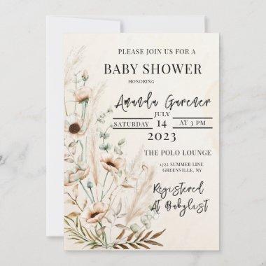 Beautiful Boho Flower Baby Shower Invitations