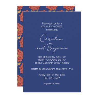 Beautiful Botanical Blue Red Floral Couples Shower Invitations