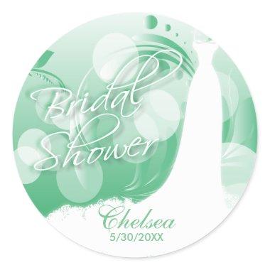 Beautiful Bridal Gown in a Green and White Classic Round Sticker