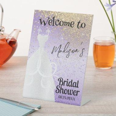Beautiful Bridal Shower - Purple & Gold Pedestal Sign