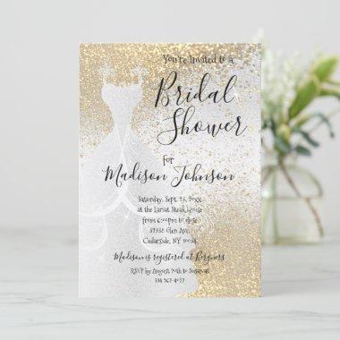 Beautiful Bridal Shower - White & Gold Glitter Invitations