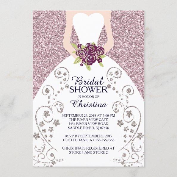 Beautiful Bride Glitter Bridal Shower Invitations