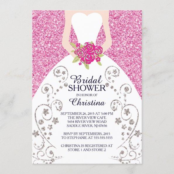 Beautiful Bride Glitter Bridal Shower Invitations