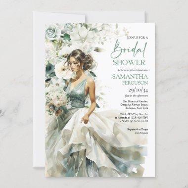 Beautiful bride with wedding dress and bouquet Invitations