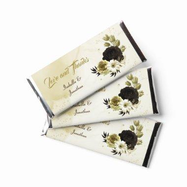 Beautiful brown ivory and gold flowers hershey bar favors