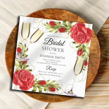 Beautiful Champagne Red Roses Bridal Shower Invitations