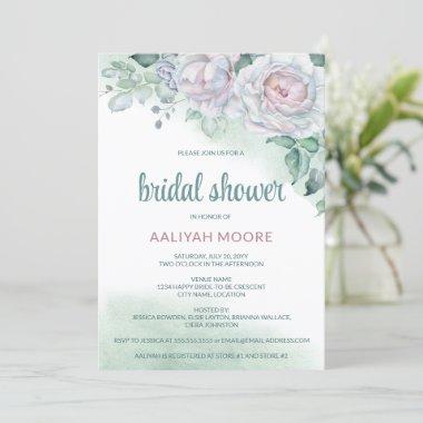 Beautiful Delicate Watercolor Rose Bridal Shower Invitations