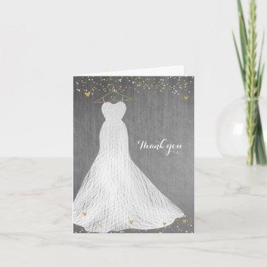 Beautiful Dress on Gold Hanger Bridal Shower Thank You Invitations