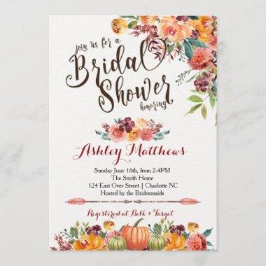 Beautiful FalFloral Bridal Shower Invitations, Baby Invitations