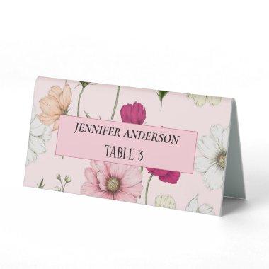 Beautiful Field Flowers Wedding Place Invitations Table Tent Sign