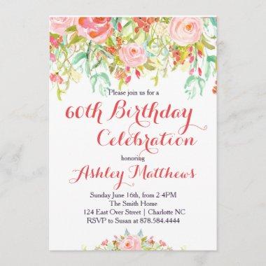 Beautiful Floral Adult Birthday Invitations
