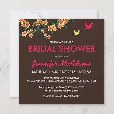 Beautiful Floral and Bird Bridal Shower Invitations