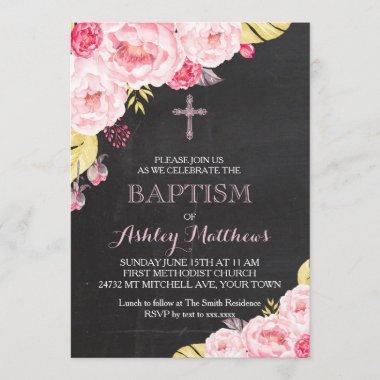 Beautiful Floral Baptism Invitations, Baby Invitations