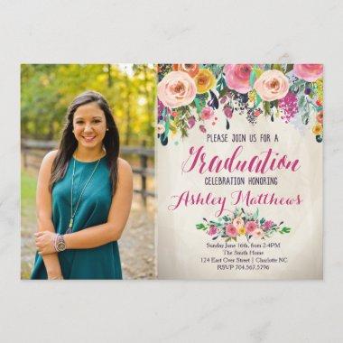 Beautiful Floral Graduation Invitations, Invitations