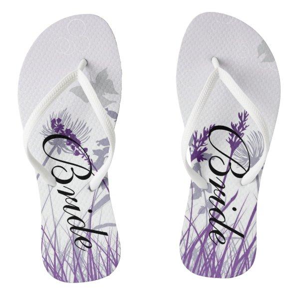 Beautiful Floral Lavender Bride Flip Flops