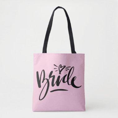 Beautiful hand lettered BRIDE wedding tote bag