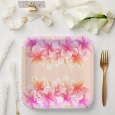 Beautiful Hawaiian Flowers Bridal Shower Paper Plates