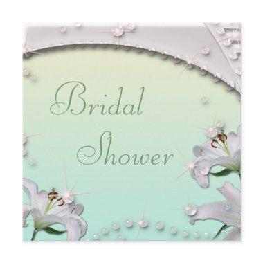 Beautiful Lilies and Sparkles Mint Bridal Shower Invitations