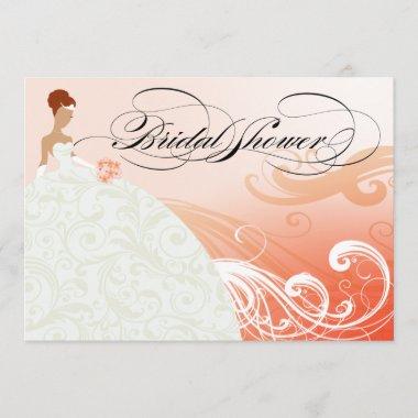 Beautiful Peach and White Luxe Bridal Shower Invitations