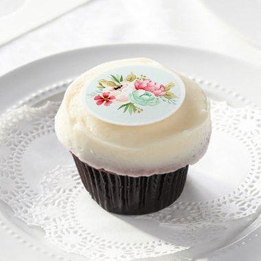 Beautiful Peonies Floral Cupcake Frosting Round