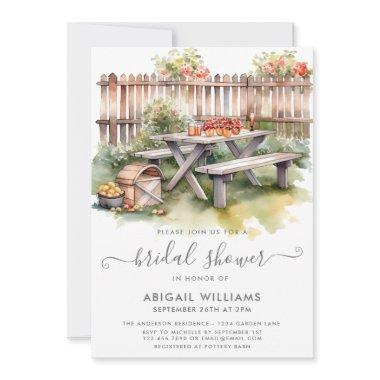 Beautiful Picnic Backyard Red Floral Bridal Shower Invitations