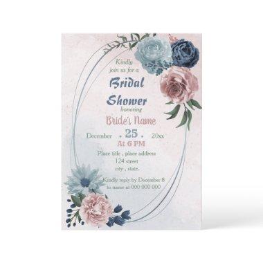 beautiful pink blue floral geometric bridal shower Invitations