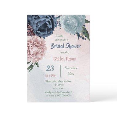 beautiful pink blue floral greenery bridal shower Invitations