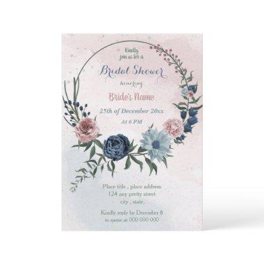 beautiful pink blue floral wreath bridal shower Invitations