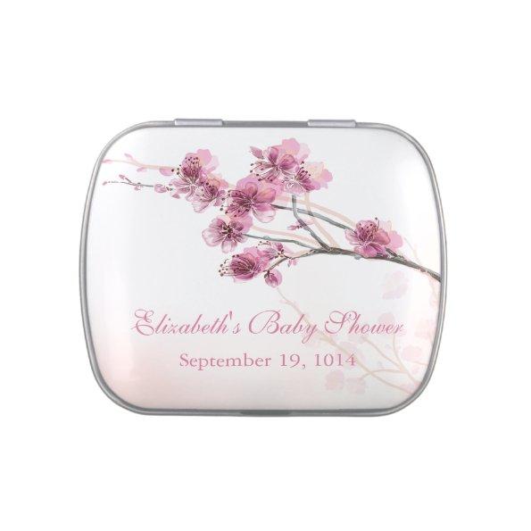 Beautiful Pink Cherry Blossom Baby Shower Favor Jelly Belly Candy Tin