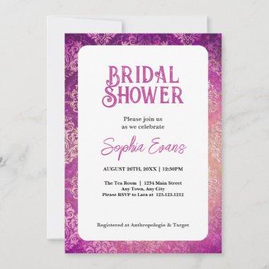 Beautiful Pink Damask White Bridal Shower Invitations