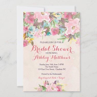 Beautiful Pink Floral Baby Shower Invitations, Baby Invitations
